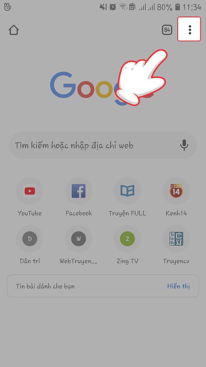 Mở Chrome trên điện thoại, nhấp vào biểu tượng Ba chấm dọc ở góc trên cùng bên phải.
